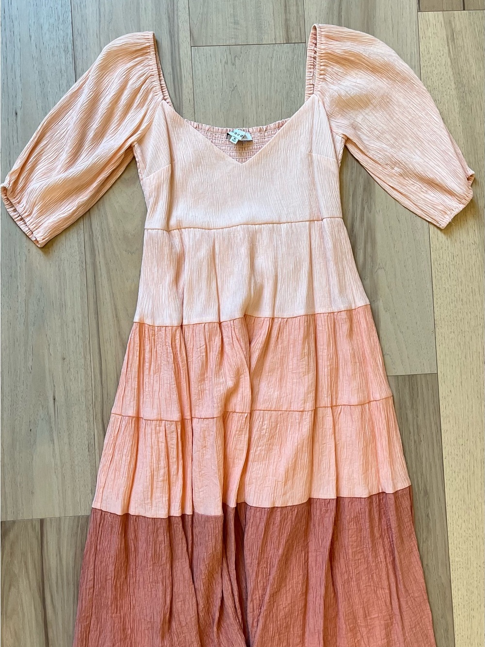 Peach Tiered Puff-Sleeve Dress